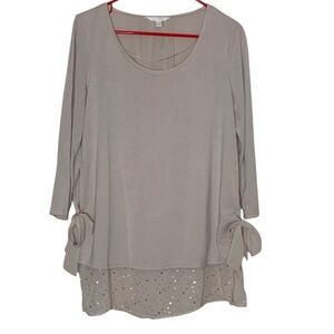 Lauren Conrad long sleeve tan colored blouse with side ties. Size L